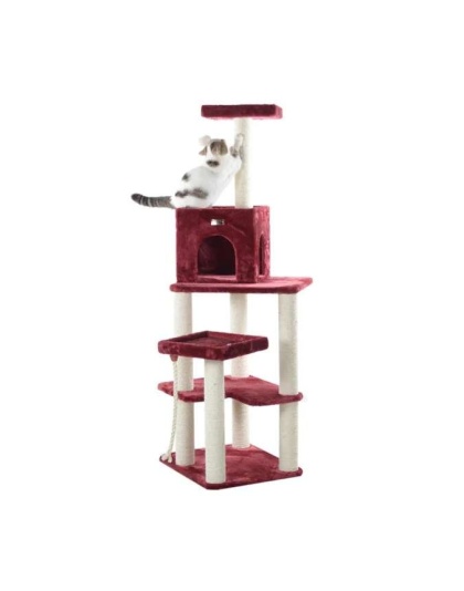 Burgundy - Armarkat Cat Tower Real Wood Cat Condo House 69"