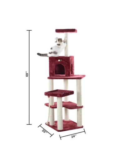 Burgundy - Armarkat Cat Tower Real Wood Cat Condo House 69"