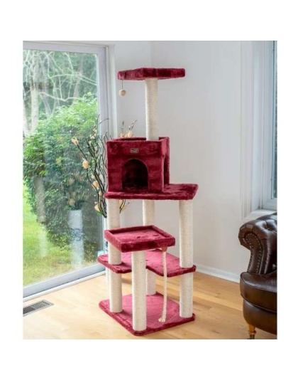 Burgundy - Armarkat Cat Tower Real Wood Cat Condo House 69"