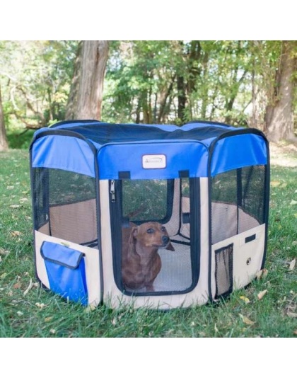 Armarkat PP001B-M Portable Pet Playpen In Blue and BGE Combo