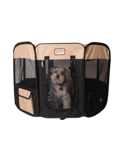 Armarkat PP003BGE-M Portable Pet Playpen In Bk and Bge Combo