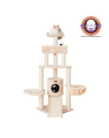 RED - Armarkat Real Wood Spacious Thick Fur Cat Tower W Lounge