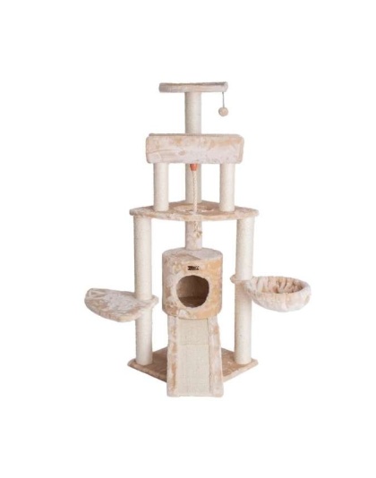 RED - Armarkat Real Wood Spacious Thick Fur Cat Tower W Lounge