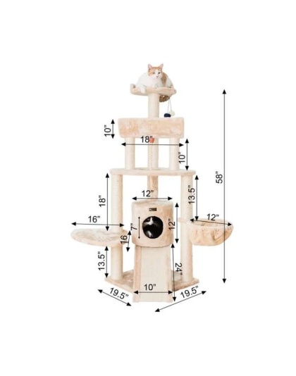 RED - Armarkat Real Wood Spacious Thick Fur Cat Tower W Lounge