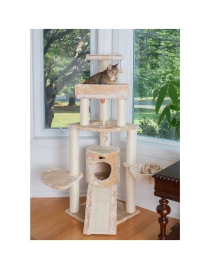 RED - Armarkat Real Wood Spacious Thick Fur Cat Tower W Lounge