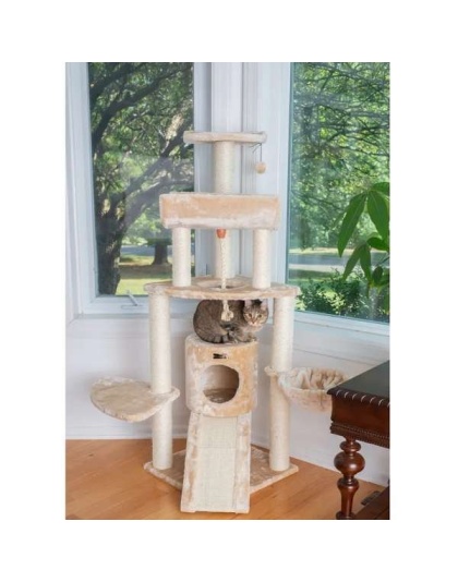 RED - Armarkat Real Wood Spacious Thick Fur Cat Tower W Lounge