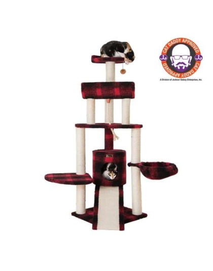 BEIGE - Armarkat Real Wood Spacious Thick Fur Cat Tower W Lounge