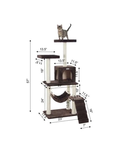 GleePet 57-Inch Cat Tree Real Wood Climber  With Four Levels