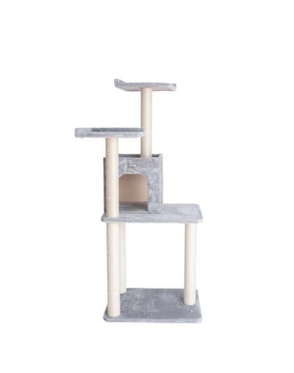 GleePet 57-Inch Cat Tree Two-Door Real Wood Condo Gray