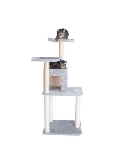 GleePet 57-Inch Cat Tree Two-Door Real Wood Condo Gray
