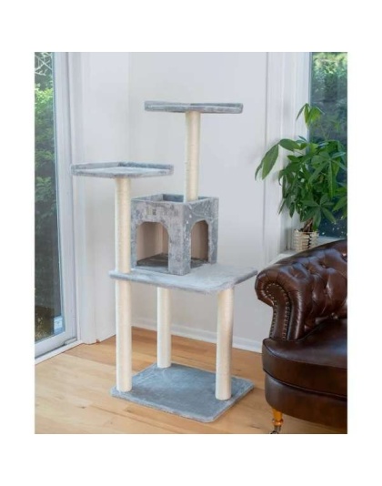 GleePet 57-Inch Cat Tree Two-Door Real Wood Condo Gray