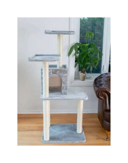 GleePet 57-Inch Cat Tree Two-Door Real Wood Condo Gray