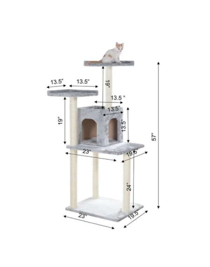 GleePet 57-Inch Cat Tree Two-Door Real Wood Condo Gray