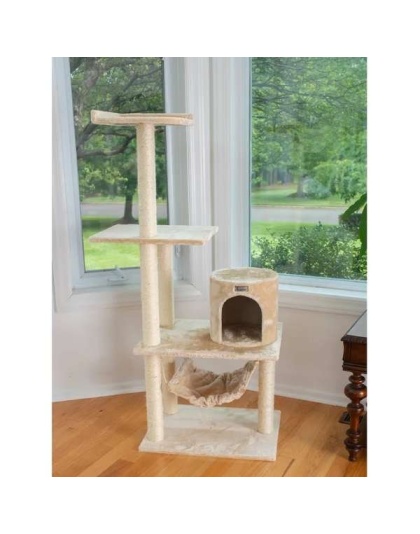 GleePet 59-Inch Cat Tree Real Wood Cat Condo for Indoor Pets