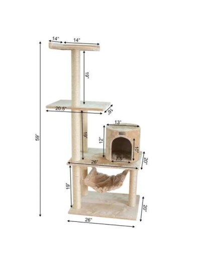 GleePet 59-Inch Cat Tree Real Wood Cat Condo for Indoor Pets