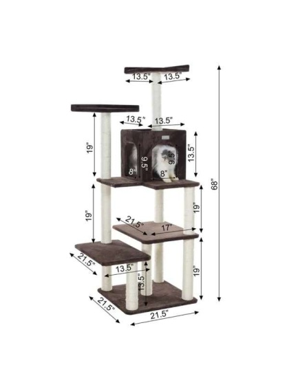 GleePet 66-Inch Cat Tree Real Wood Cat Climber W 4 Levels