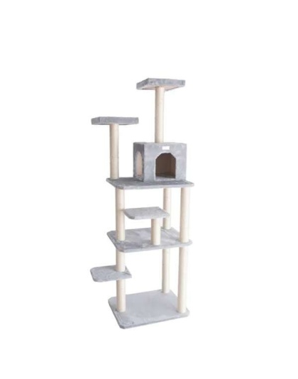 GleePet 74-Inch Real Wood Cat Tree W Seven Levels Gray