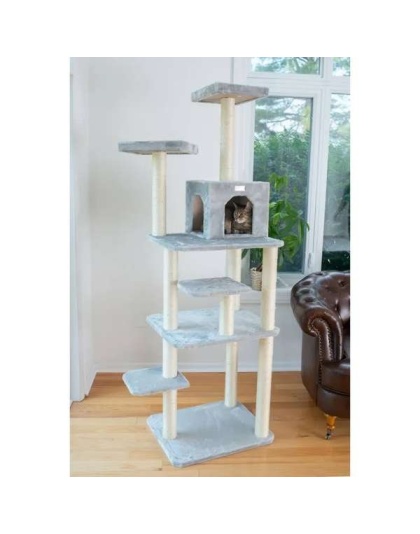 GleePet 74-Inch Real Wood Cat Tree W Seven Levels Gray