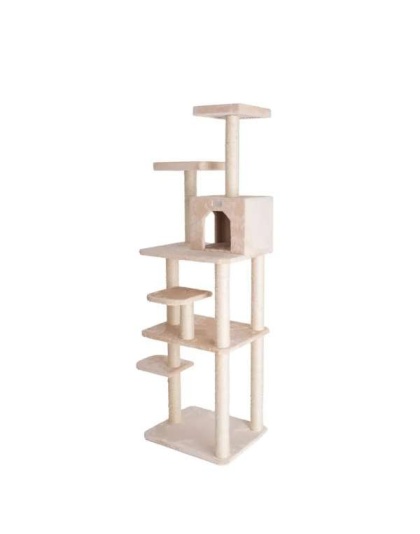 GleePet Real Wood 74-Inch Cat Tree With Seven Levels, Beige