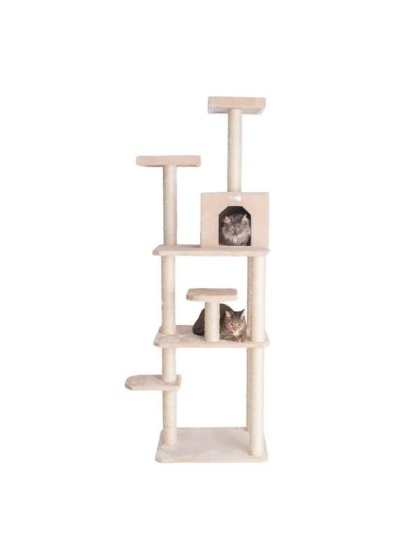 GleePet Real Wood 74-Inch Cat Tree With Seven Levels, Beige