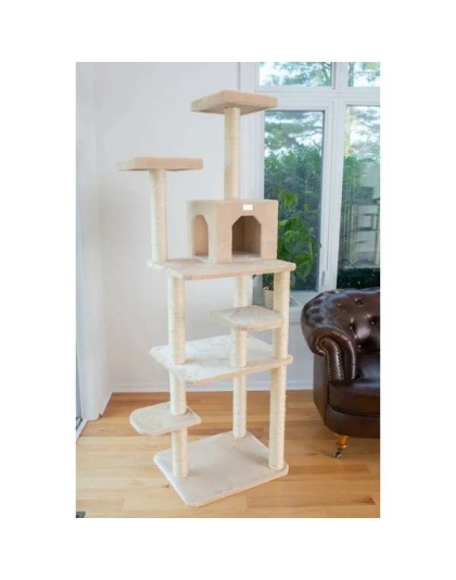 GleePet Real Wood 74-Inch Cat Tree With Seven Levels, Beige