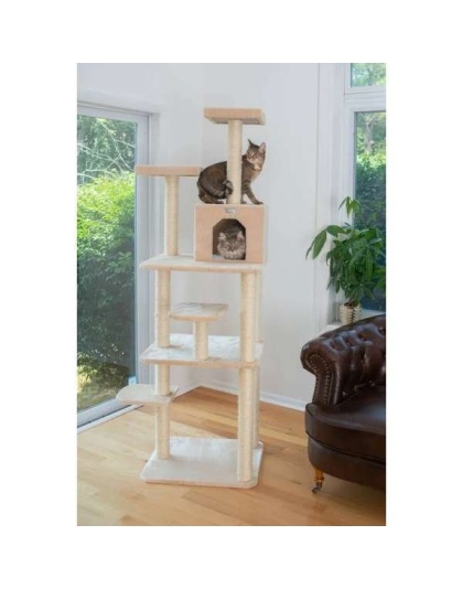 GleePet Real Wood 74-Inch Cat Tree With Seven Levels, Beige