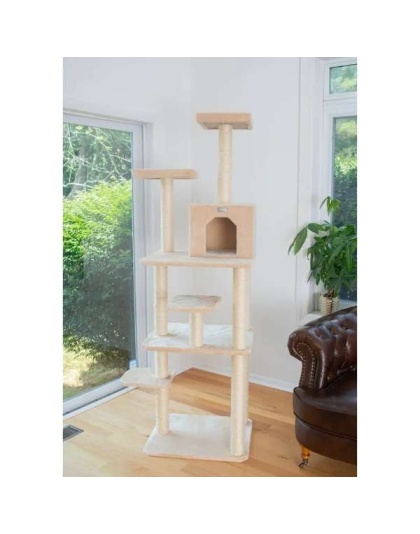 GleePet Real Wood 74-Inch Cat Tree With Seven Levels, Beige