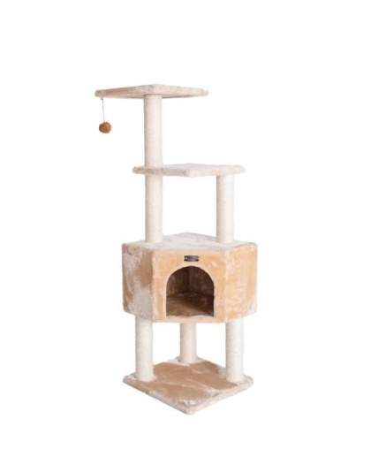 Real Wood 3 Levels Cat Tower for Kittens 48 Height Beige