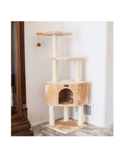 Real Wood 3 Levels Cat Tower for Kittens 48 Height Beige