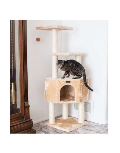 Real Wood 3 Levels Cat Tower for Kittens 48 Height Beige