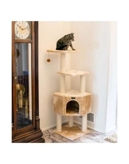 Real Wood 3 Levels Cat Tower for Kittens 48 Height Beige