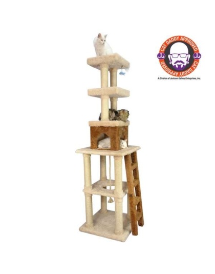 Real Wood  Multi-Level Cat Tower X8303 Cat Tree In Beige
