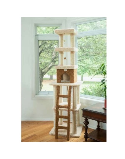 Real Wood  Multi-Level Cat Tower X8303 Cat Tree In Beige