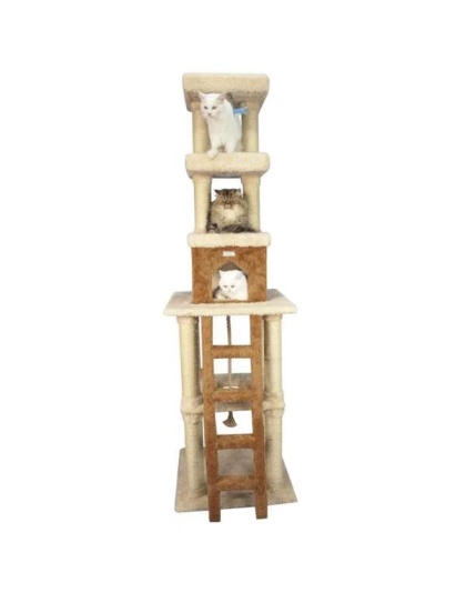 Real Wood  Multi-Level Cat Tower X8303 Cat Tree In Beige