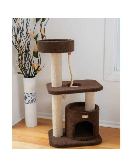 Real Wood 3-Tier Carpeted Cat Tree Condo  Kitten Play House