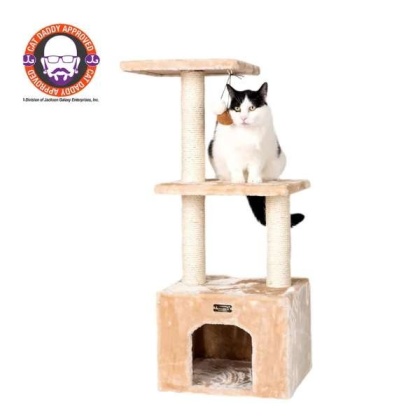 Real Wood 3-tier Cat Condo With Sisal Scratching Post 39" H