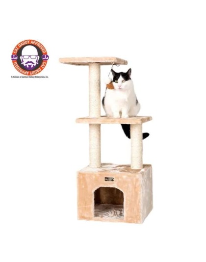 Real Wood 3-tier Cat Condo With Sisal Scratching Post 39" H