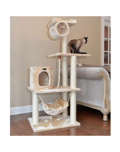 Real Wood 62" Cat tree With Scratch posts, Hammock for Cats