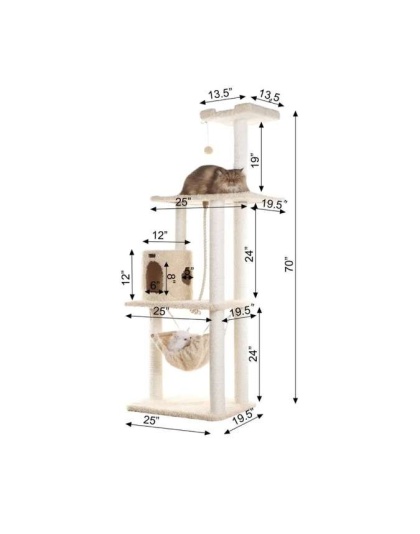 Real Wood 70" Cat Furniture,Ultra thick Faux Fur Cat Condo
