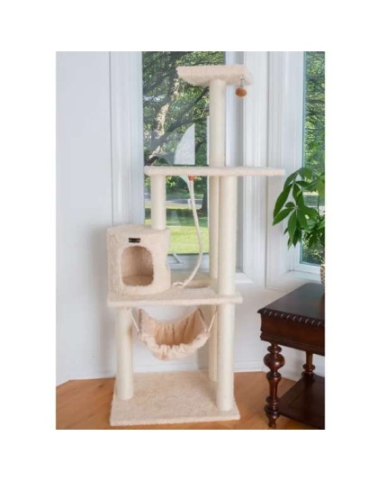 Real Wood 70" Cat Furniture,Ultra thick Faux Fur Cat Condo