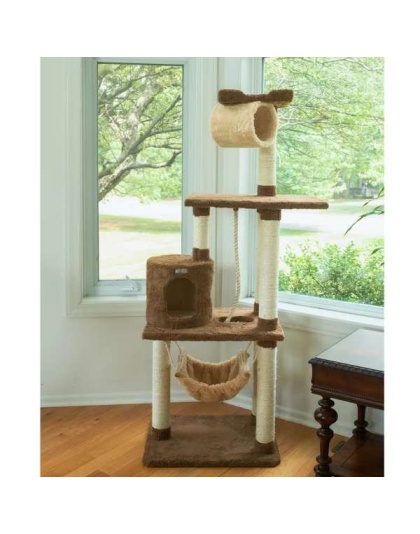 Real Wood 70" Cat tree With Scratch posts, Hammock for Cats