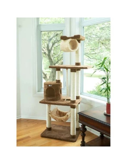 Real Wood 70" Cat tree With Scratch posts, Hammock for Cats