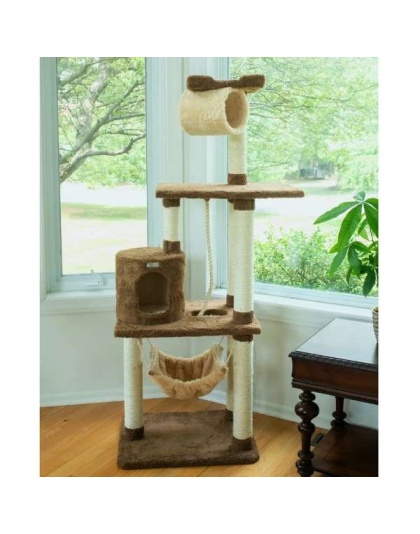 Real Wood 70" Cat tree With Scratch posts, Hammock for Cats
