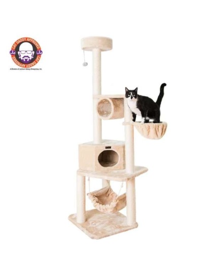 Real Wood 72" H Pet Cat Tower W Lounge Basket, Perch, A7204