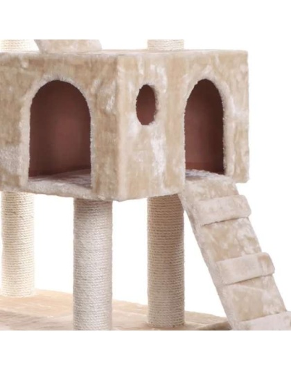 Beige - Real Wood 74" Multi-Level Cat Tree Large Cat Play Furniture