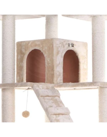 Beige - Real Wood 74" Multi-Level Cat Tree Large Cat Play Furniture