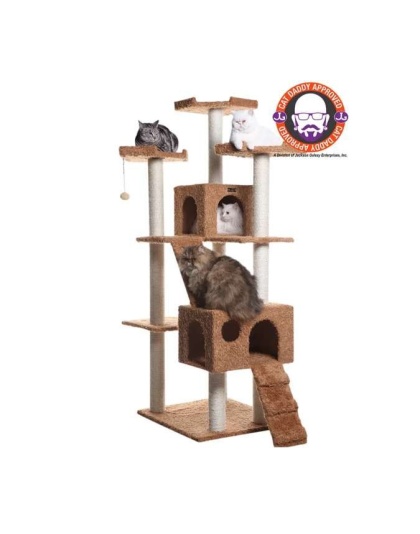 Ochre Brown - Real Wood 74" Multi-Level Cat Tree Large Cat Play Furniture