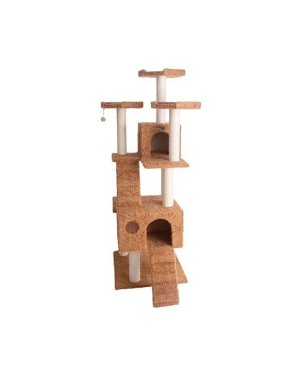 Ochre Brown - Real Wood 74" Multi-Level Cat Tree Large Cat Play Furniture