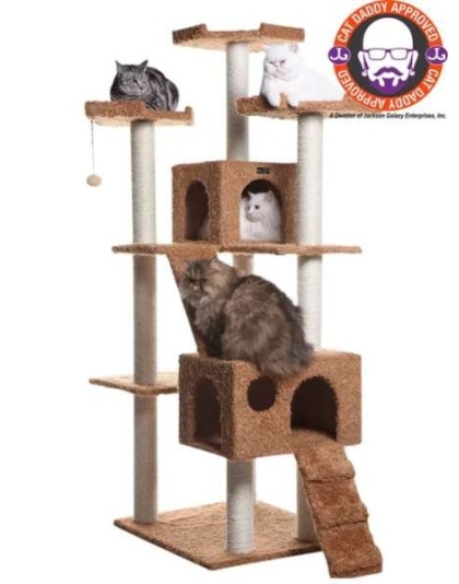 Ochre Brown - Real Wood 74" Multi-Level Cat Tree Large Cat Play Furniture