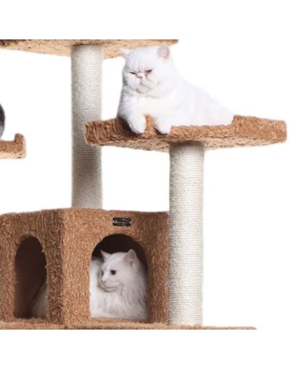 Ochre Brown - Real Wood 74" Multi-Level Cat Tree Large Cat Play Furniture
